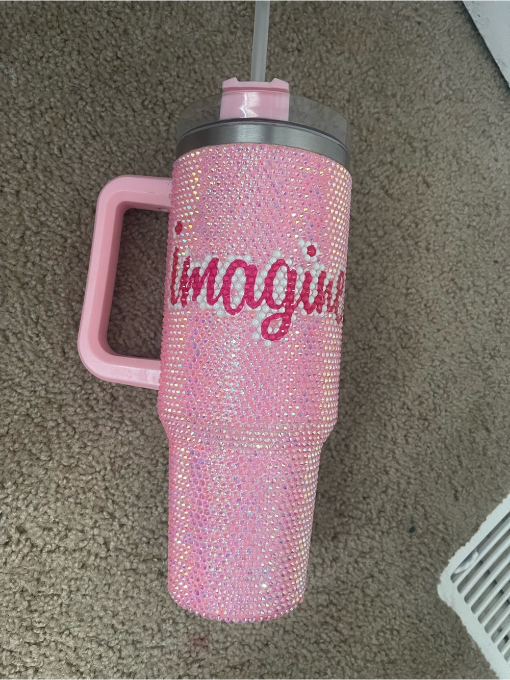 Pink Rhinestone 'Imagine' Tumbler with Handle
